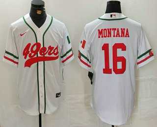Mens San Francisco 49ers #16 Joe Montana White Mexico Cool Base Stitched Baseball Jersey